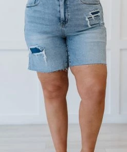 Trendsi Apparel Judy Blue Hallie Mid-Length Denim Patch Shorts