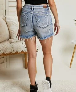 Trendsi Judy Blue Phoebe Rainbow Paint Splash Shorts Apparel