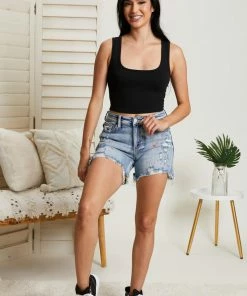 Trendsi Judy Blue Phoebe Rainbow Paint Splash Shorts Apparel