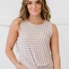 Trendsi Just A City Girl Striped Twist Detail Tank In Tan Apparel