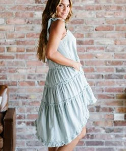 Trendsi Apparel Beautiful Skies Tiered High-Low Dress
