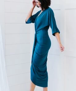 Trendsi Ocean Teal Ruched Dress