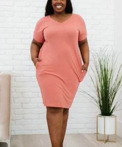 Trendsi Apparel Natural Beauty T-Shirt Dress With Pockets In Ash Mocha & Ash Rose