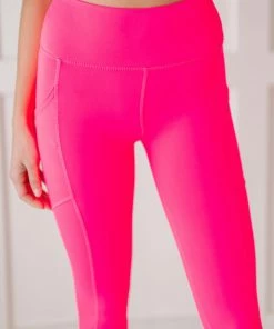 Trendsi Neon Coral Fuchsia Athletic Leggings With Pockets (GHG-S)