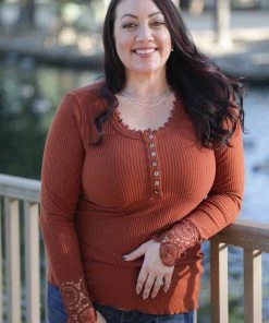 Boutique Simplified Cuffed With Love Rust Henley