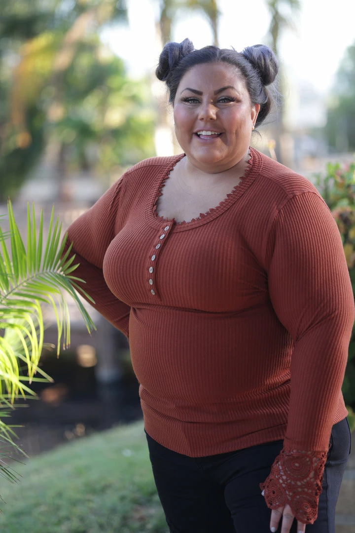 Boutique Simplified Cuffed With Love Rust Henley 5 Boutique Simplified Cuffed With Love Rust Henley