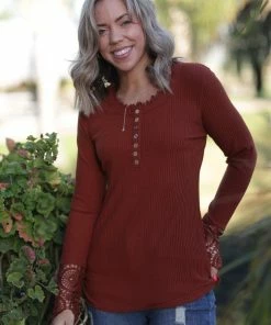 Boutique Simplified Cuffed With Love Rust Henley 7 Boutique Simplified Cuffed With Love Rust Henley