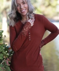 Boutique Simplified Cuffed With Love Rust Henley