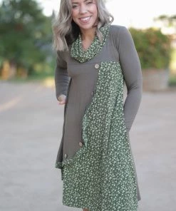 Boutique Simplified Winter Meadows Cowl Neck Dress