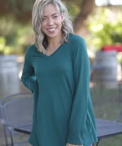 Boutique Simplified Subtly Striped Long Sleeve Top
