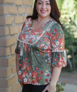 Boutique Simplified Fall Picnic 3/4 Sleeve Top