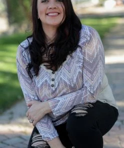 Boutique Simplified Zigs And Zags Long Sleeve Top