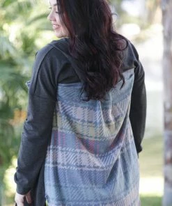 Boutique Simplified Fall Rainbow Plaid Hooded Cardigan