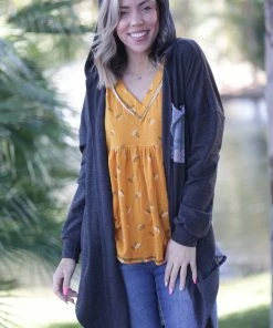 Boutique Simplified Fall Rainbow Plaid Hooded Cardigan