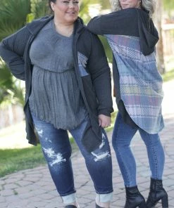 Boutique Simplified Fall Rainbow Plaid Hooded Cardigan