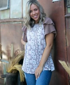 Boutique Simplified Earthy Tones Flutter Sleeve