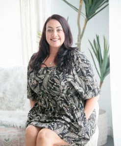 Boutique Simplified Neutral Paisley Dress