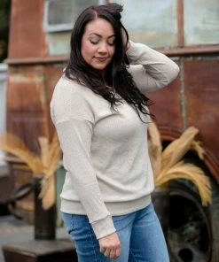 Boutique Simplified All The Feels Pullover In Taupe