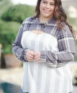 Boutique Simplified Peek Of Plaid Long Sleeve