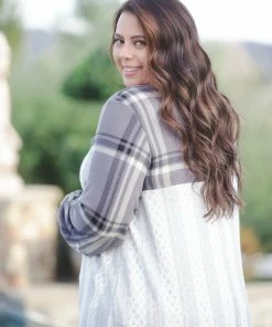 Boutique Simplified Peek Of Plaid Long Sleeve