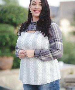 Boutique Simplified Peek Of Plaid Long Sleeve