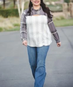 Boutique Simplified Peek Of Plaid Long Sleeve