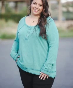 Boutique Simplified Teal Me About It Henley