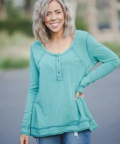 Boutique Simplified Teal Me About It Henley