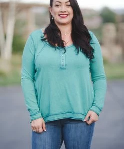 Boutique Simplified Teal Me About It Henley