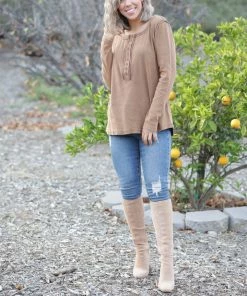 Boutique Simplified Caramel Dreams Sweater Henley