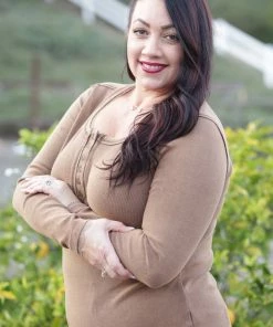 Boutique Simplified Caramel Dreams Sweater Henley