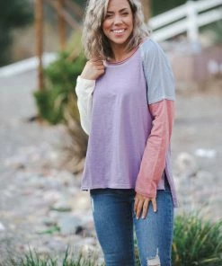 Boutique Simplified Dyed With Spring Color Block Top