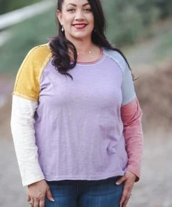 Boutique Simplified Dyed With Spring Color Block Top