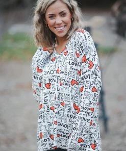 Boutique Simplified Fall In Love Long Sleeve Top