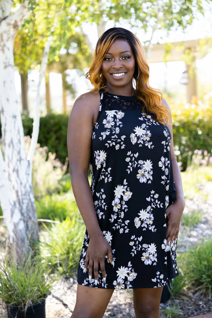 Boutique Simplified Floral Lace Trim Dress Apparel 7 Boutique Simplified Floral Lace Trim Dress Apparel