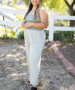 Boutique Simplified Dusty Sage Smocked Jumper Apparel