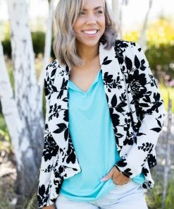 Boutique Simplified Apparel Blazer Of Glory - Black & Ivory Floral