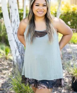 Boutique Simplified Marbled Sage Tank Tunic