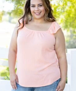 Boutique Simplified Coral Infusion Flutter Sleeve Apparel