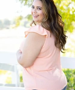 Boutique Simplified Coral Infusion Flutter Sleeve Apparel