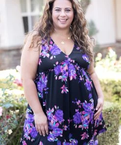 Boutique Simplified Dresses + Skirts + Jumpsuits Feeling Ruffled Swing Dress- Amethyst Floral