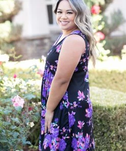 Boutique Simplified Dresses + Skirts + Jumpsuits Feeling Ruffled Swing Dress- Amethyst Floral