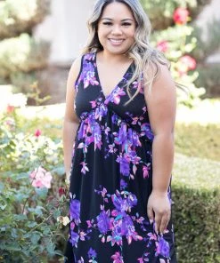 Boutique Simplified Dresses + Skirts + Jumpsuits Feeling Ruffled Swing Dress- Amethyst Floral