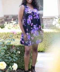 Boutique Simplified Dresses + Skirts + Jumpsuits Feeling Ruffled Swing Dress- Amethyst Floral