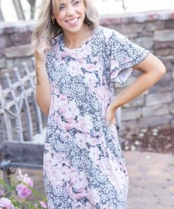 Boutique Simplified Lacy Floral Swing Dress