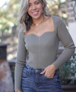 Boutique Simplified Total Doll Sweater Bodysuit - Olive