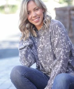 Boutique Simplified Winter Vines Mock Neck Sweater