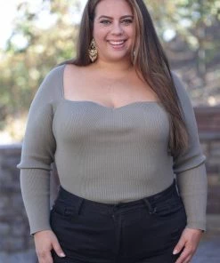 Boutique Simplified Total Doll Sweater Bodysuit - Olive