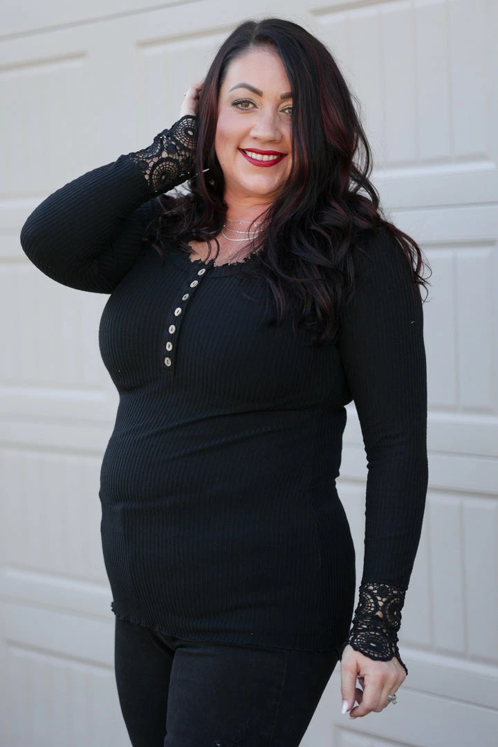 Boutique Simplified Cuffed With Love Black Henley 3 Boutique Simplified Cuffed With Love Black Henley