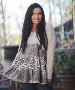 Boutique Simplified Wild About Patches Ruffle Tunic